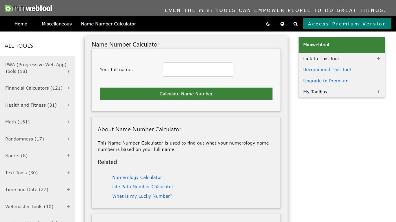 Name Number Calculator - Calculate Numerology Name Integer - MiniWebtool